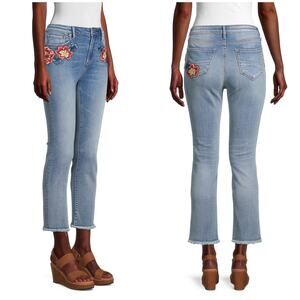 Driftwood Colette High Rise Floral Embroidered Crop Jeans Size 27